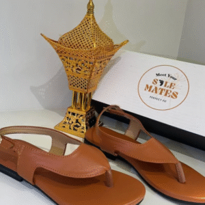 Tan ankle-strap thong sandals