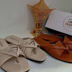 Beige strappy slip-on sandals