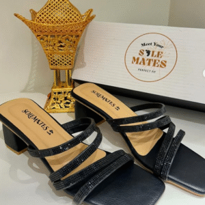 Black strappy block-heel sandals