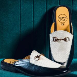 White snaffle backless mules
