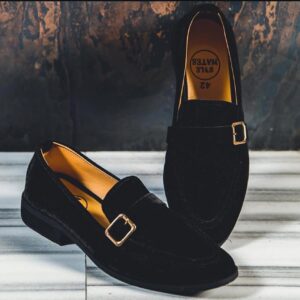 Hand made Black Buckle Suede Men loafers