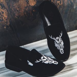 Hand made Black velvet outer stag head embroidery.