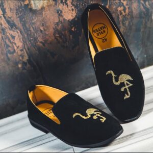 BLACK Velvet embroidered Bird loafers